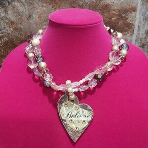 Believe Heart Pendant Two Layered Bead Necklace